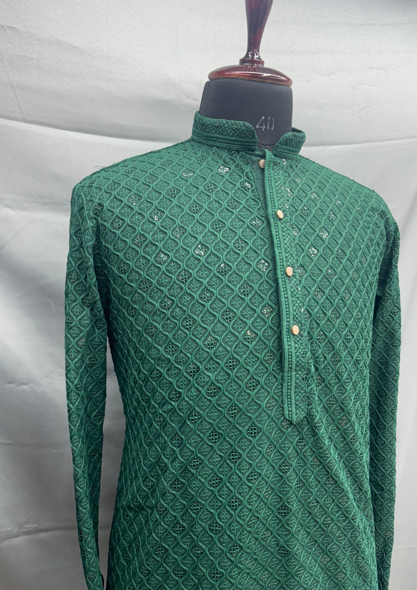 Bottle Green Lakhnavi Kurta Set for Men - Reyon Kurta JEW7-2