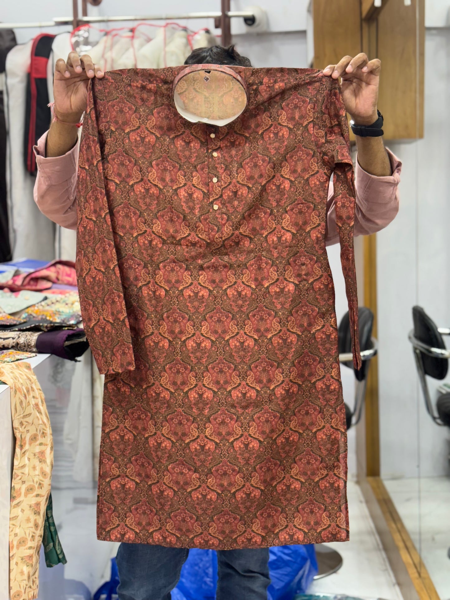 Maroon Digital Printed Jacquard Kurta for Men - KFM 12