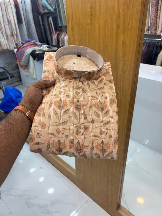 Floral Digital Printed Offwhite Kurta for Men with Jacquard Work – Navratri Special - KFM 9