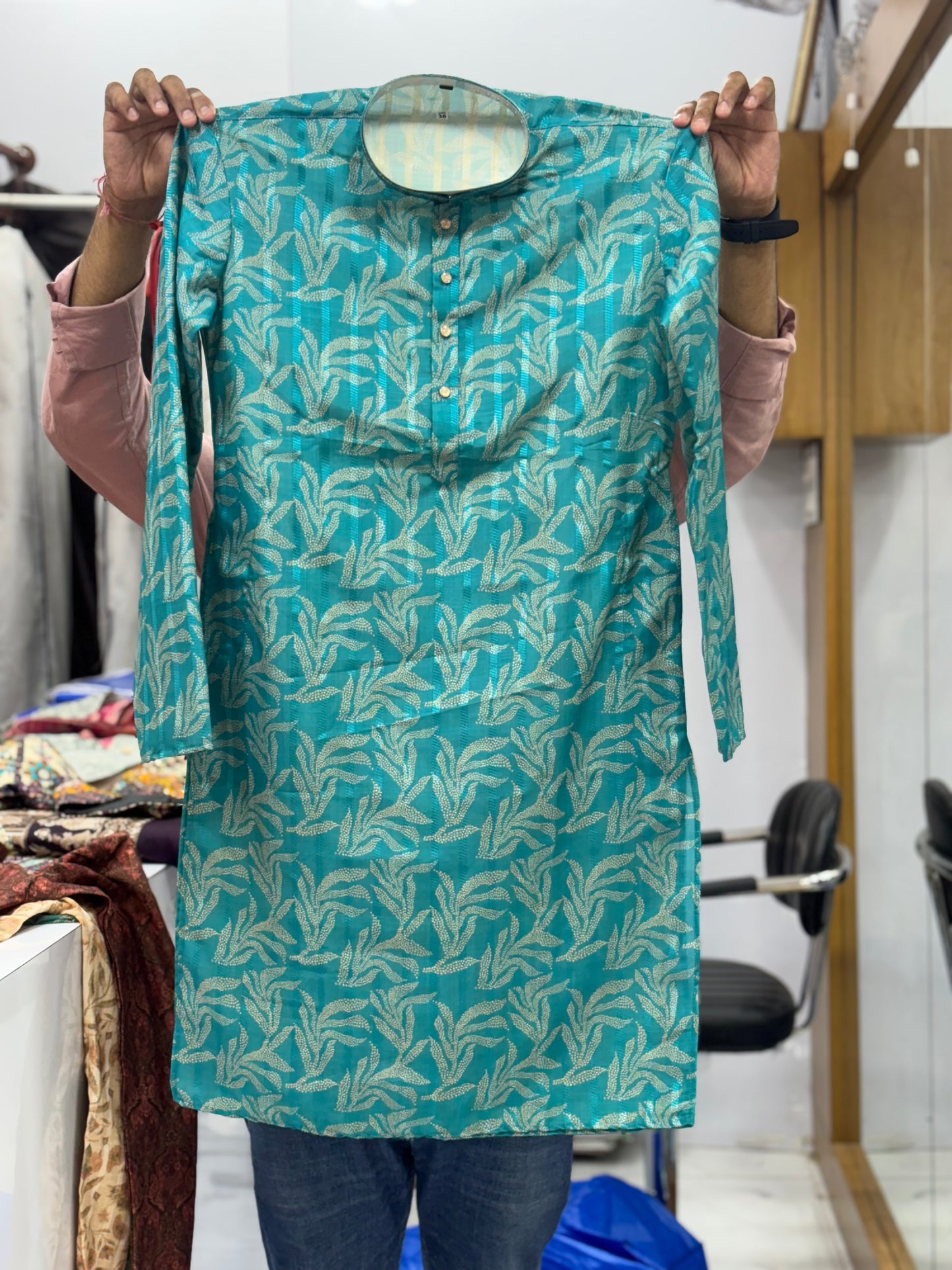 Blue Digital Printed Jacquard Kurta for Men – Navratri Ethnic Wear