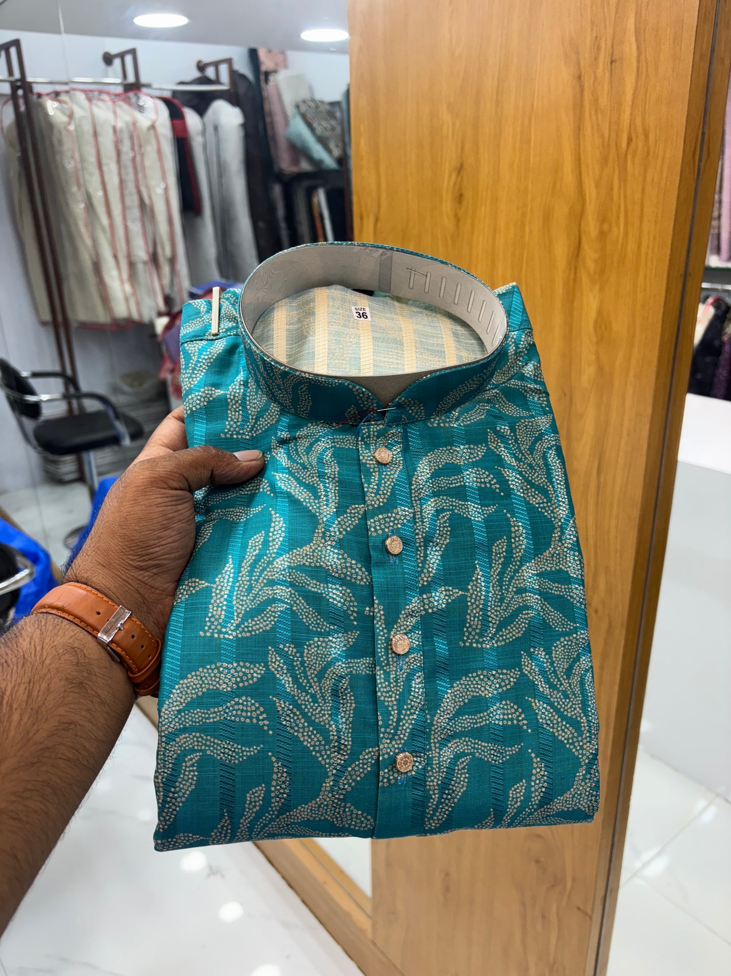 Blue Digital Printed Jacquard Kurta for Men – Navratri Ethnic Wear