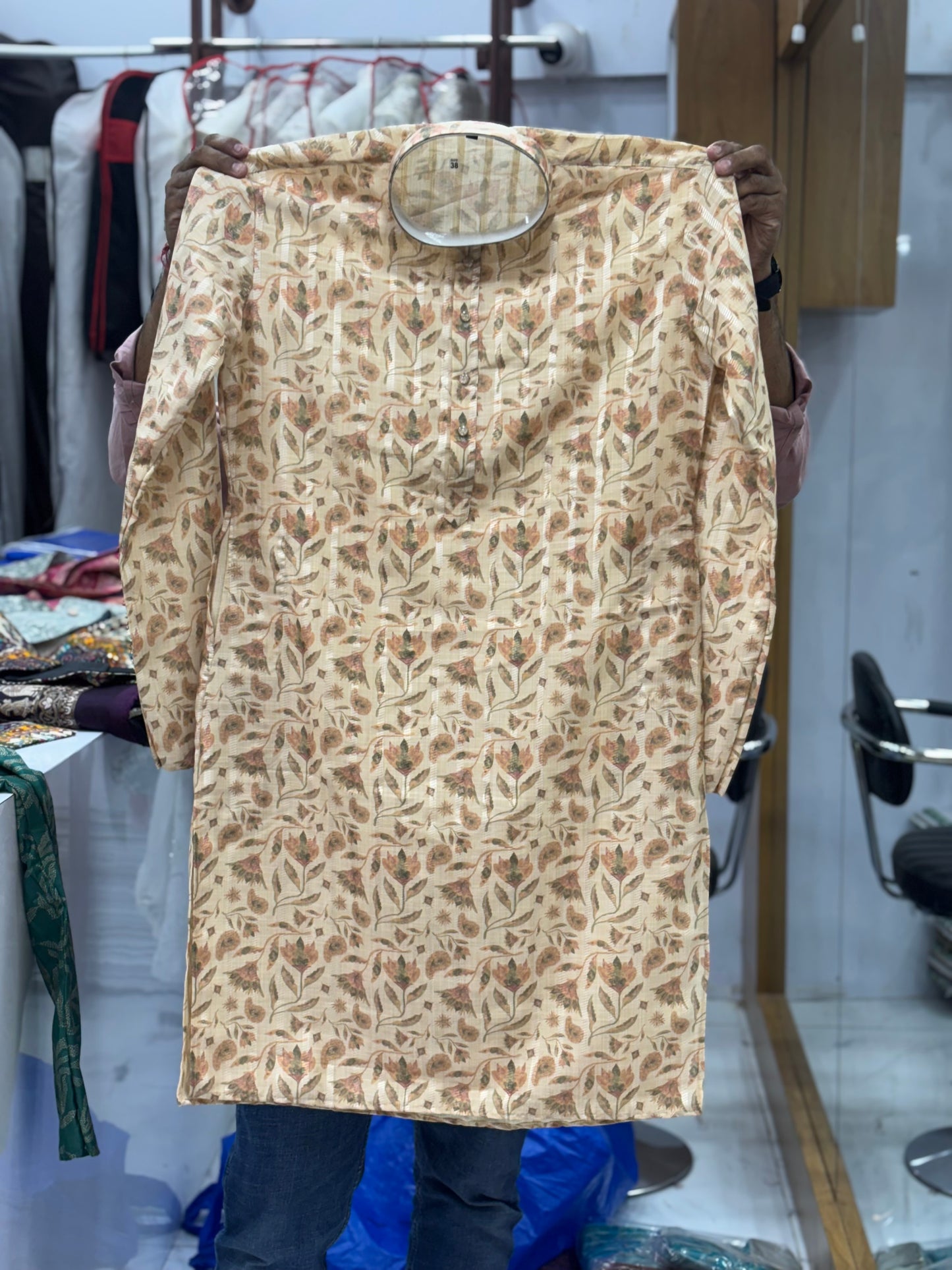 Floral Digital Printed Offwhite Kurta for Men with Jacquard Work – Navratri Special - KFM 9