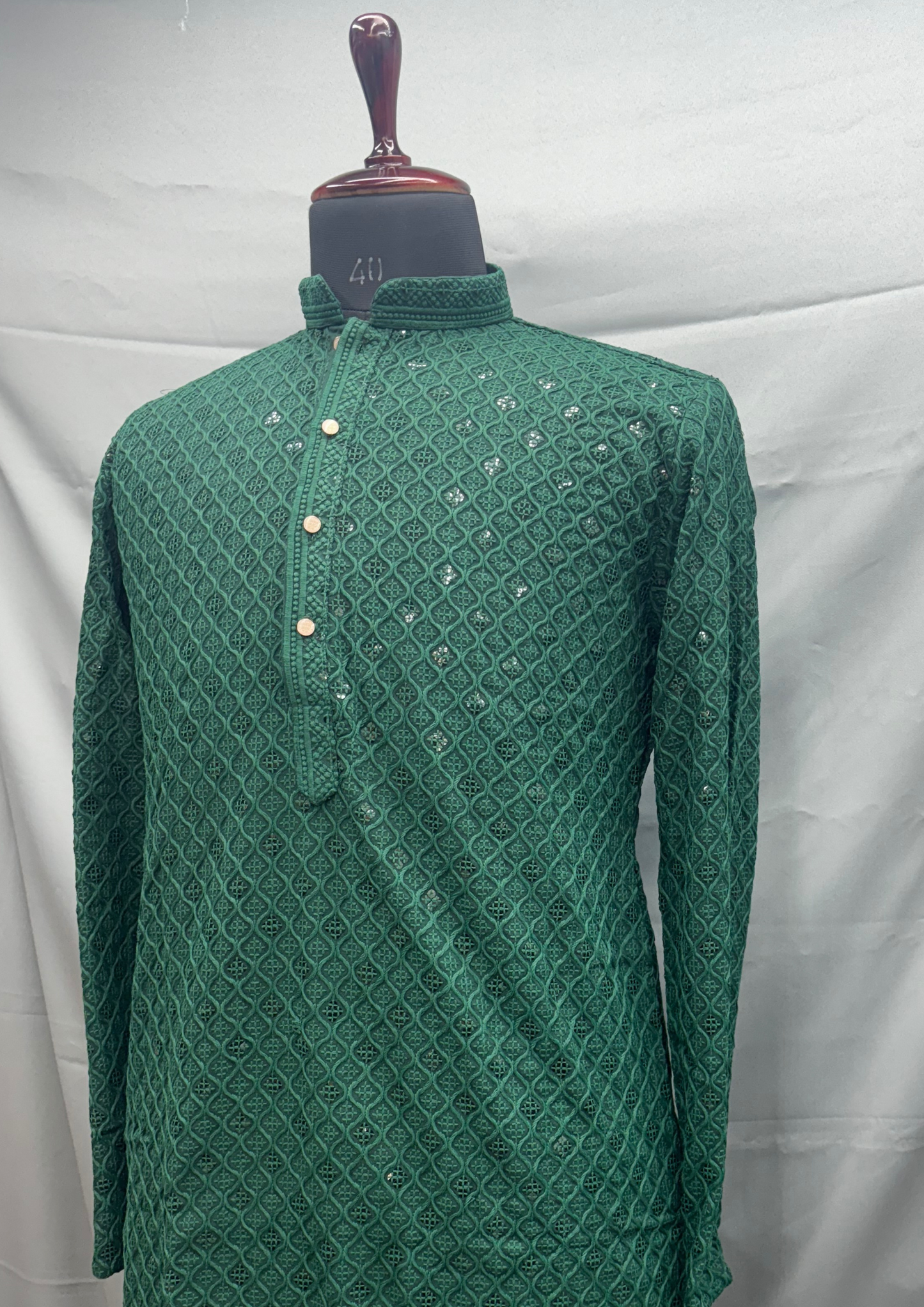 Bottle Green Lakhnavi Kurta Set for Men - Reyon Kurta JEW7-2
